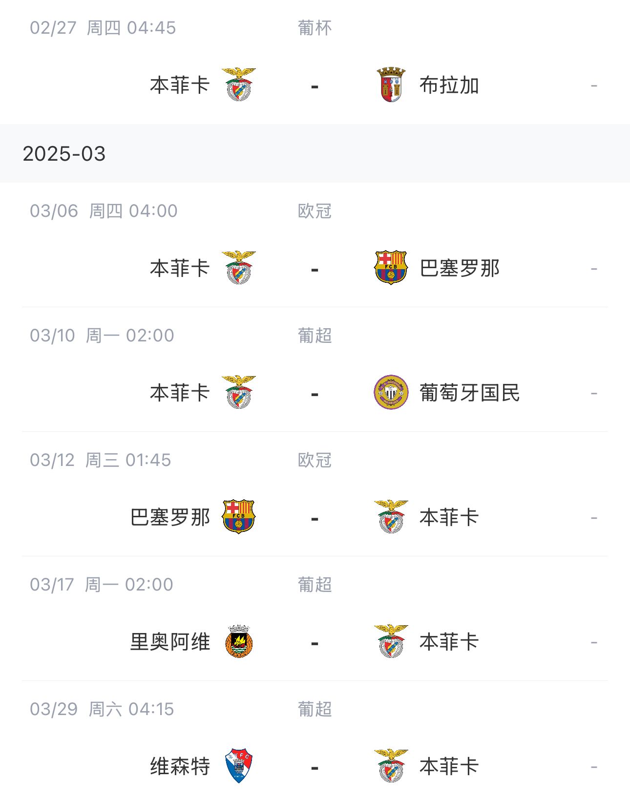 讓路歐冠!本菲卡戰(zhàn)巴薩首回合比賽前的葡超比賽推遲進(jìn)行