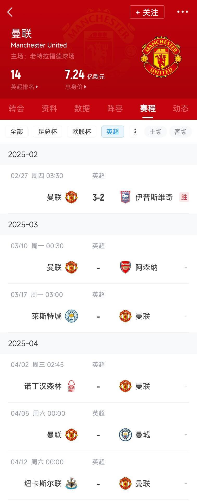 藍(lán)狐救一下?曼聯(lián)未來(lái)5輪將遭遇英超2/3/4/6名:槍手森林曼城紐卡