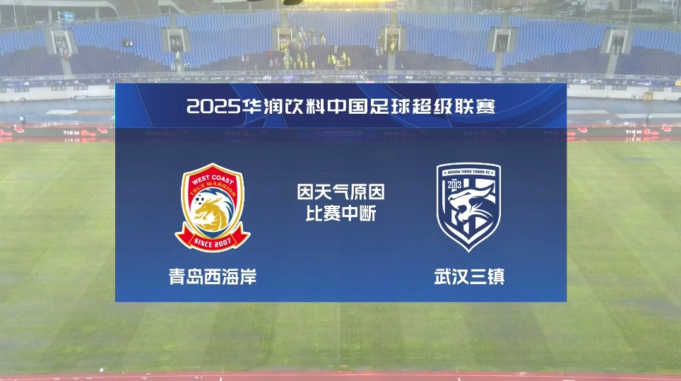  比賽延期！青島西海岸vs武漢三鎮(zhèn)進行至18分鐘，因天氣中斷30分鐘