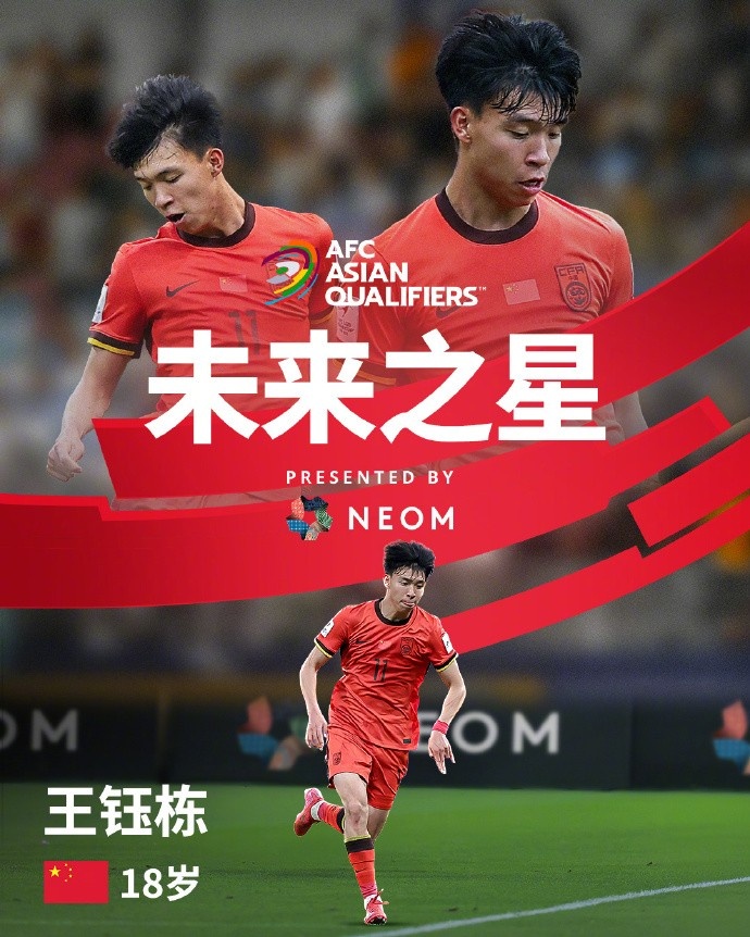 亞洲杯官方社媒發(fā)布王鈺棟個人海報:青年軍的旗幟,飄揚在前哨